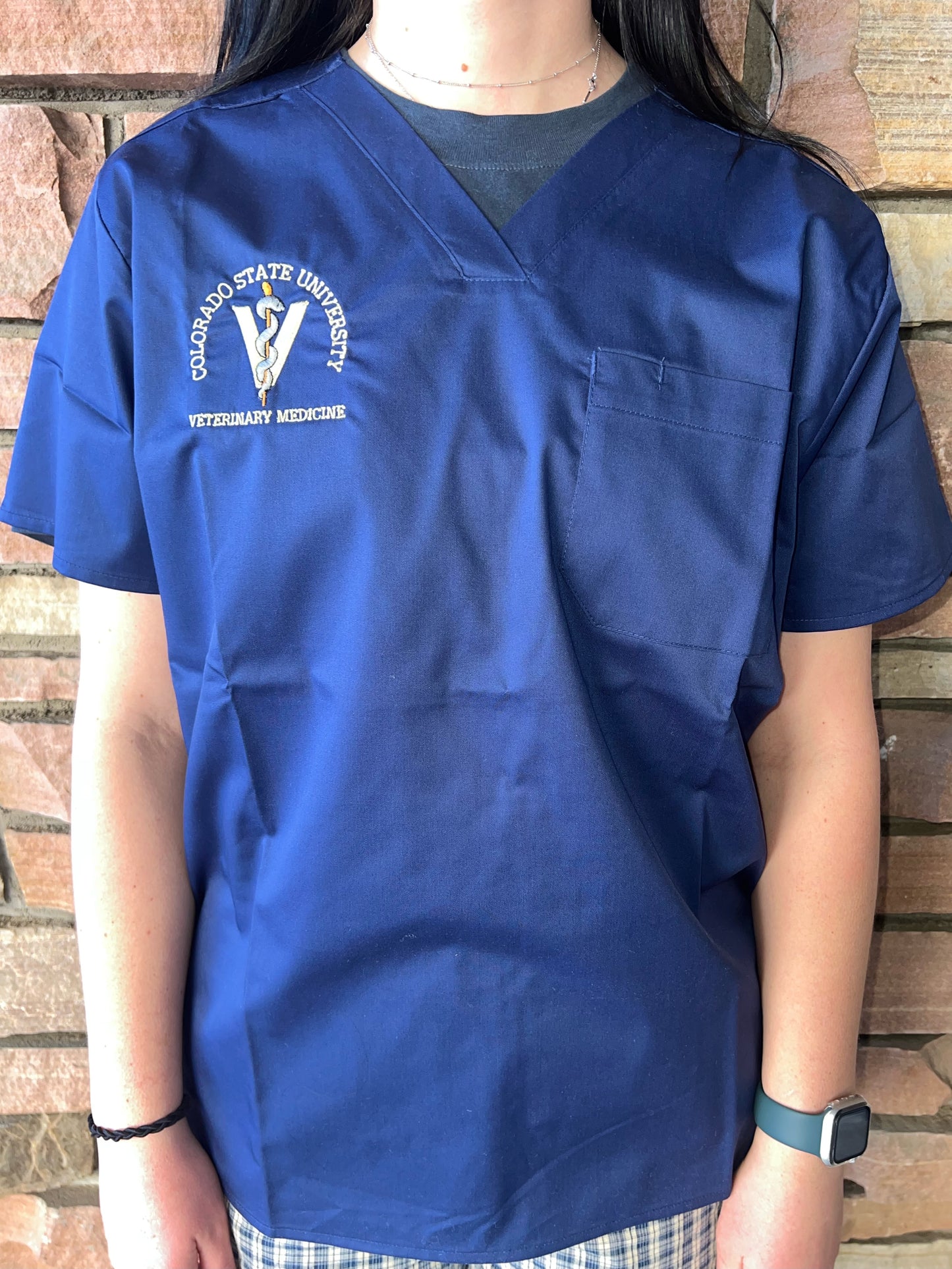 Unisex V-Neck Smock Scrub Top - Retired Rod of Asclepius Logo